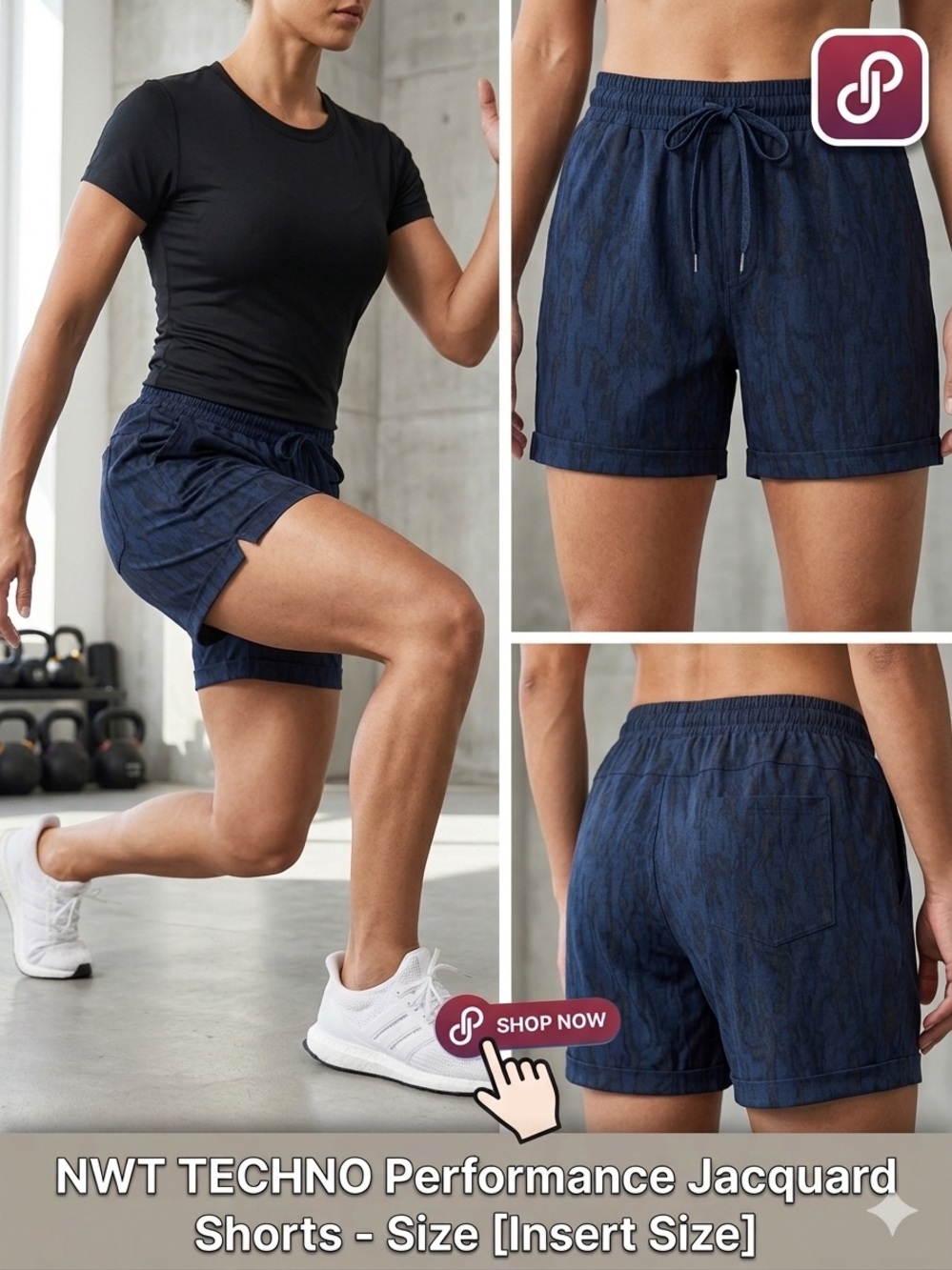 Royalty For Me Techno Performance Jacquard Shorts - Navy Blue